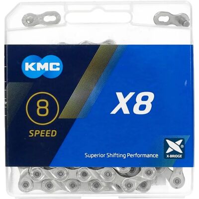 KMC X8 Sølv Sykkelkjede - 8-Gang - 114 Lenker KMC X8 Sølv Sykkelkjede - 8-Gang - 114 Lenker