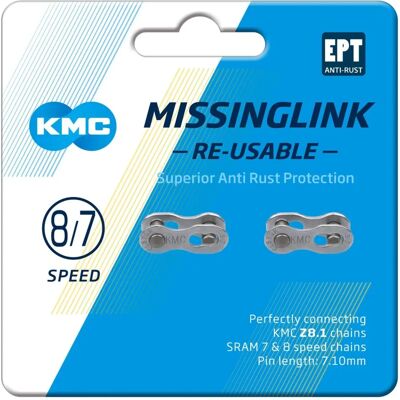 KMC Missing Link Argent 7.1mm pour 7/8 Vitesse - Connecteur de Chaîne KMC Missing Link Argent 7.1mm pour 7/8 Vitesse - Connecteur de Chaîne