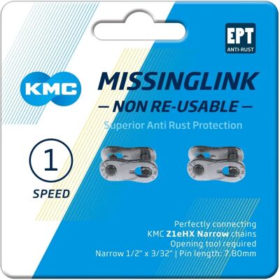 Connecteur de chaîne KMC Z1EHX - Argent - Étroit - Type de chaîne Connecteur de chaîne KMC Z1EHX - Argent - Étroit - Type de chaîne
