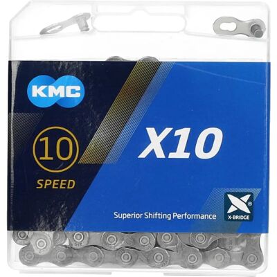 Chaîne de vélo KMC X10 gris - 114 maillons - 10 vitesses Chaîne de vélo KMC X10 gris - 114 maillons - 10 vitesses