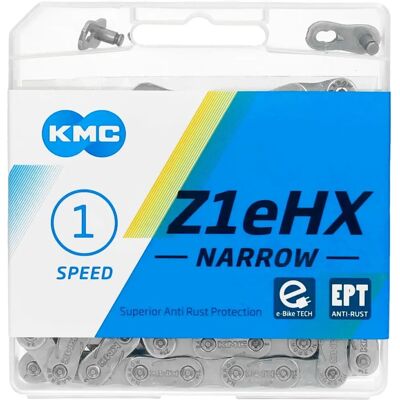Chaîne de vélo KMC Z1EHX EPT - Argent - 128 maillons - Vitesse simple - Durable Chaîne de vélo KMC Z1EHX EPT - Argent - 128 maillons - Vitesse simple - Durable