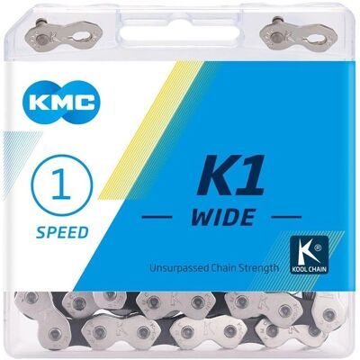 Chaîne simple vitesse KMC K1 - Argent et noir - 110 maillons Chaîne simple vitesse KMC K1 - Argent et noir - 110 maillons