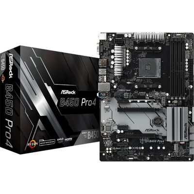 Asrock B450 Pro4 AMD B450 Socket AM4 ATX - Supports DDR4 3200+ (OC) - Multi-Graphics - HDMI, DisplayPort, D-Sub - 7.1 CH HD Audio Asrock B450 Pro4 AMD B450 Socket AM4 ATX - Supports DDR4 3200+ (OC) - Multi-Graphics - HDMI, DisplayPort, D-Sub - 7.1 CH HD Audio
