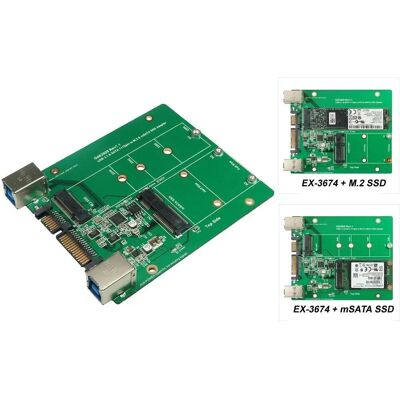 Carte d'interface EXSYS Ex-3674 - Supporte SSD M.2 & mSATA - Publicité Carte d'interface EXSYS Ex-3674 - Supporte SSD M.2 & mSATA - Publicité