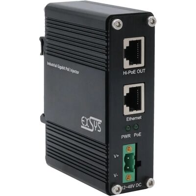 Injektor PoE+ Gigabit EXSYS EX-60310 - Obudowa przemysłowa z metalu Injektor PoE+ Gigabit EXSYS EX-60310 - Obudowa przemysłowa z metalu