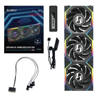 Lian Li UNI FAN SL Wireless LCD 120 Omvendt Vinge Computer case 12cm Sort - 3 stk Lian Li UNI FAN SL Wireless LCD 120 Omvendt Vinge Computer case 12cm Sort - 3 stk