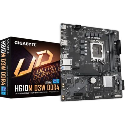 GIGABYTE H610M D3W DDR4 Placa-mãe - Compatível com processadores Intel 14ª geração - Micro ATX GIGABYTE H610M D3W DDR4 Placa-mãe - Compatível com processadores Intel 14ª geração - Micro ATX