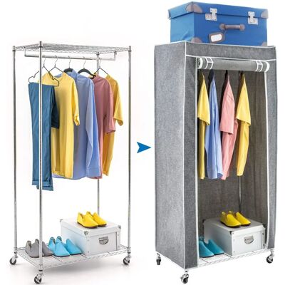 Tatkraft Buffalo Gris Housse Amovible Rangement à Vêtements - 20 Cintres, 50kg Max - Publicité Tatkraft Buffalo Gris Housse Amovible Rangement à Vêtements - 20 Cintres, 50kg Max - Publicité