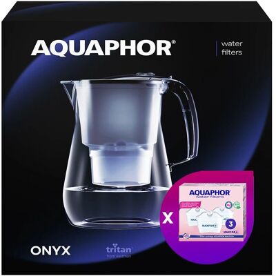 Pichet filtrant d'eau Aquaphor Onyx Noir - 4,2L, 3 filtres - Original - Publicité Pichet filtrant d'eau Aquaphor Onyx Noir - 4,2L, 3 filtres - Original - Publicité
