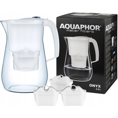 AQUAPHOR Onyx Wasserfilterkanne - 4,2L, Weiß, 3 Patronen AQUAPHOR Onyx Wasserfilterkanne - 4,2L, Weiß, 3 Patronen