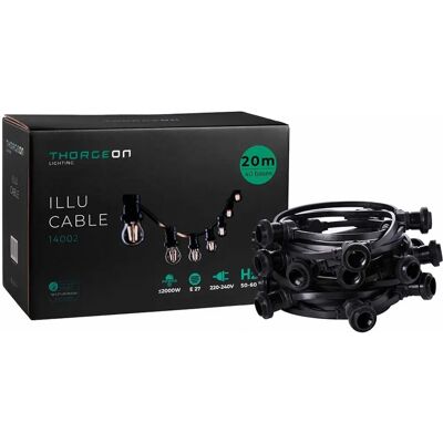 Thorgeon Schwarze Lichterkette - E27, 40 Fassungen, 21,5m, IP44 Thorgeon Schwarze Lichterkette - E27, 40 Fassungen, 21,5m, IP44