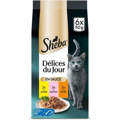 Sheba Nourriture pour Chats Poulet Dinde Saumon - 3 Variétés - 6 x 50 g - Publicité Sheba Nourriture pour Chats Poulet Dinde Saumon - 3 Variétés - 6 x 50 g - Publicité