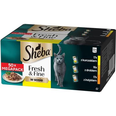 Sheba Fresh & Fine i sås Mega Pack kyckling, fågel, kalkon 50x50g Sheba Fresh & Fine i sås Mega Pack kyckling, fågel, kalkon 50x50g