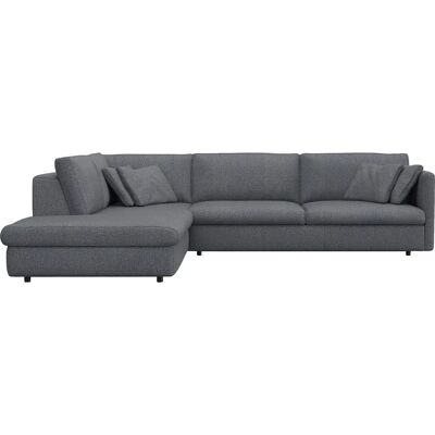 FLEXLUX Lovane - Navy Blau Bouclé Sofa mit Ottomane FLEXLUX Lovane - Navy Blau Bouclé Sofa mit Ottomane
