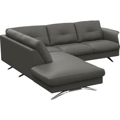FLEXLUX Glow Sofa - Echtleder, Ottomane rechts, Walnuss-Armlehnen, Modernes Design FLEXLUX Glow Sofa - Echtleder, Ottomane rechts, Walnuss-Armlehnen, Modernes Design