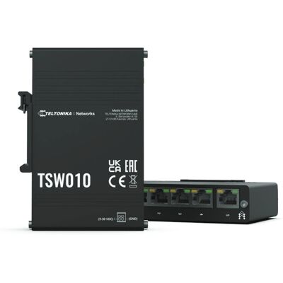 Teltonika TSW010 DIN-Schienen-Switch - 5 Port Ethernet PoE Schwarz Teltonika TSW010 DIN-Schienen-Switch - 5 Port Ethernet PoE Schwarz
