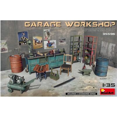 Mini Art Garage Workshop 1/35 Plastic Model Kit - Diorama Accessories Mini Art Garage Workshop 1/35 Plastic Model Kit - Diorama Accessories