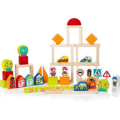 Set di Costruzioni in Legno Cubika per Ragazzi - 55 Pezzi Set di Costruzioni in Legno Cubika per Ragazzi - 55 Pezzi