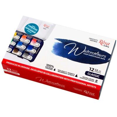 ROSA Gallery - Watercolour - 12 Pan Tin Set - Akwarele ROSA Gallery - Watercolour - 12 Pan Tin Set - Akwarele