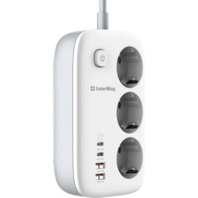 COLORWAY Steckerleiste - 3 Steckdosen, 4 USB, 65W COLORWAY Steckerleiste - 3 Steckdosen, 4 USB, 65W