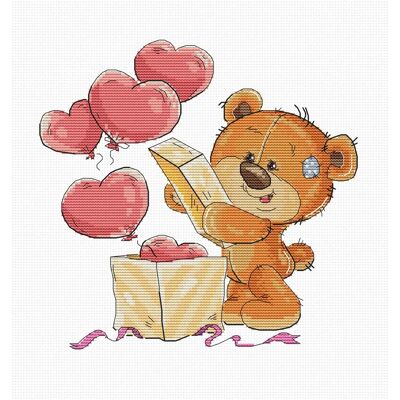 Luca-S Korsstygnsset - Nalle med Present - Hobby Luca-S Korsstygnsset - Nalle med Present - Hobby