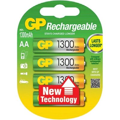 GP Batteries GP130AAHC - Ensemble de 4 piles rechargeables AA NiMH - Publicité GP Batteries GP130AAHC - Ensemble de 4 piles rechargeables AA NiMH - Publicité