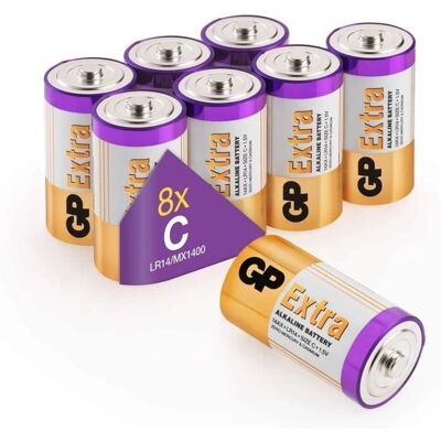 Piles Alcalines GP Xtra LR14 - Pack de 8 - Haute Performance - Publicité Piles Alcalines GP Xtra LR14 - Pack de 8 - Haute Performance - Publicité