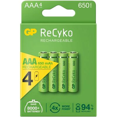 Batterie ricaricabili GP Batteries ReCyko AAA - Confezione da 4 Batterie ricaricabili GP Batteries ReCyko AAA - Confezione da 4