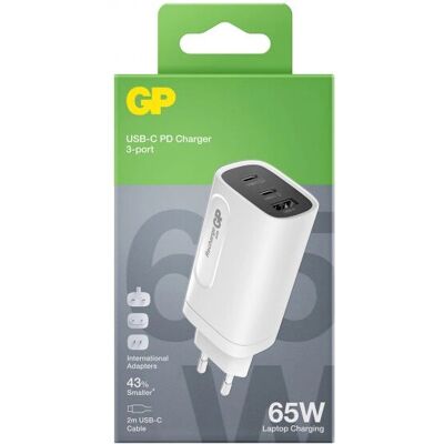 GP Batteries GaN PD Batteriladdare - 3 USB, Vit GP Batteries GaN PD Batteriladdare - 3 USB, Vit