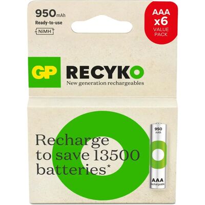 GP Batteries ReCyko AAA Újratölthető Akkumulátor - Típus: NiMH, 950 mAh, 6 db GP Batteries ReCyko AAA Újratölthető Akkumulátor - Típus: NiMH, 950 mAh, 6 db