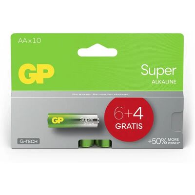 GP Batteries - Piles Alcalines AA Super 6+4 Pack - Publicité GP Batteries - Piles Alcalines AA Super 6+4 Pack - Publicité