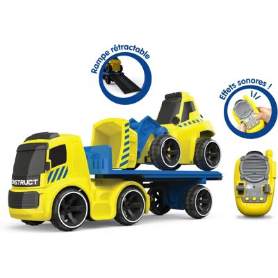 Camion RC Giallo con Bulldozer e Rimorchio - Giocattolo Telecomandato Camion RC Giallo con Bulldozer e Rimorchio - Giocattolo Telecomandato