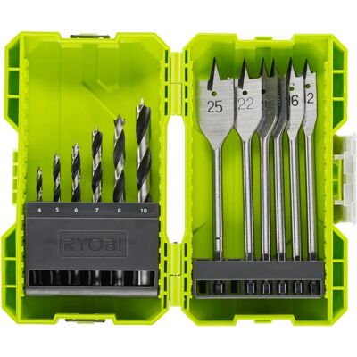 Conjunto de brocas para madeira Ryobi RAK12SWD - 12 acessórios Conjunto de brocas para madeira Ryobi RAK12SWD - 12 acessórios