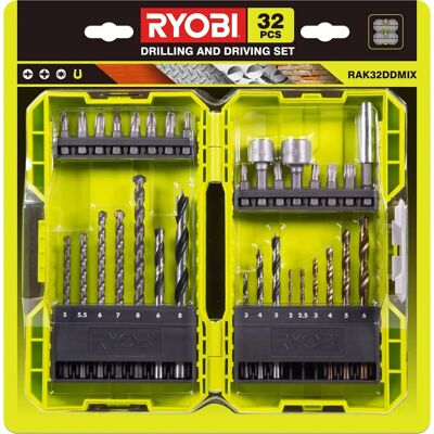 Juego de Brocas y Puntas Ryobi RAK32DDMIX - 32 Piezas Juego de Brocas y Puntas Ryobi RAK32DDMIX - 32 Piezas