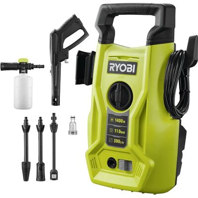 Ryobi - Hochdruckreiniger - Grün - 110 bar - 1400W - 5m Schlauch - Turbo & Vario Düsen Ryobi - Hochdruckreiniger - Grün - 110 bar - 1400W - 5m Schlauch - Turbo & Vario Düsen