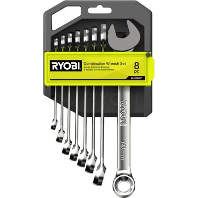 Ensemble de Clés Combinées Ryobi - 8 pièces, Polyvalent, Acier au Chrome Vanadium Ensemble de Clés Combinées Ryobi - 8 pièces, Polyvalent, Acier au Chrome Vanadium