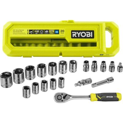 Ensemble de 3/8" à cliquet et douilles Ryobi - 20 pièces Ensemble de 3/8" à cliquet et douilles Ryobi - 20 pièces