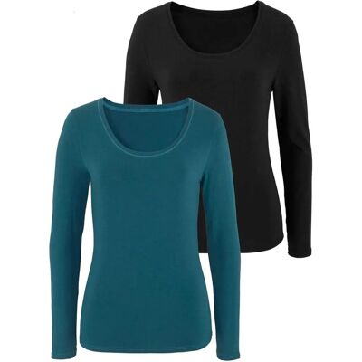 VIVANCE Langarmshirt - Bio-Baumwolle, Grün/Schwarz, Gr. 48/50 VIVANCE Langarmshirt - Bio-Baumwolle, Grün/Schwarz, Gr. 48/50