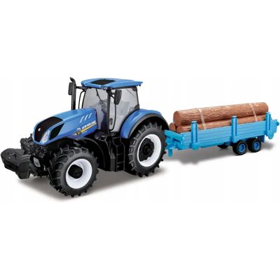 Bburago T7.315 Traktor - Maßstab 1:32 mit langem Anhänger & Baumstämmen Bburago T7.315 Traktor - Maßstab 1:32 mit langem Anhänger & Baumstämmen