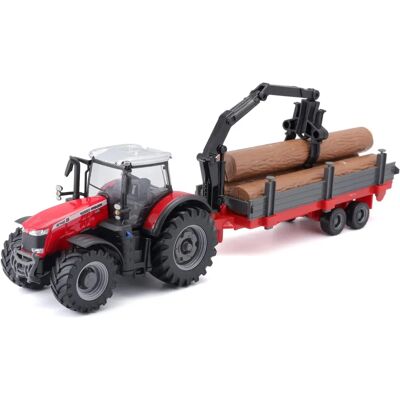 Traktor Massey Ferguson 8740S Bburago - Nakladač na Dřevo & Přívěs - Zemědělský Model Traktor Massey Ferguson 8740S Bburago - Nakladač na Dřevo & Přívěs - Zemědělský Model