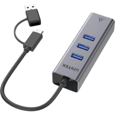 Unitek Ethernet Hub - 4-in-1 - 3 USB 3.0 + 1 Gigabit Ethernet - Desktop Unitek Ethernet Hub - 4-in-1 - 3 USB 3.0 + 1 Gigabit Ethernet - Desktop