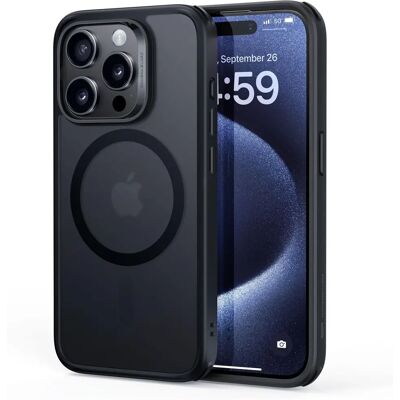 Coque hybride Frosted Black Magsafe pour iPhone 15 Pro Max - Luxe & Élégance Coque hybride Frosted Black Magsafe pour iPhone 15 Pro Max - Luxe & Élégance