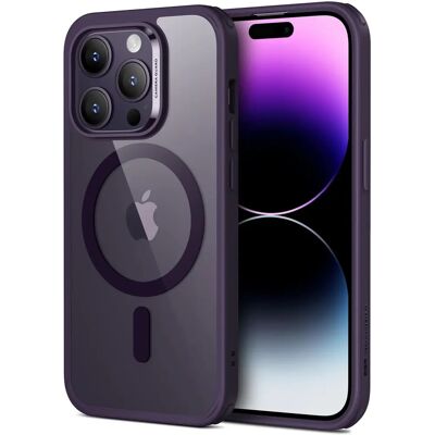 Coque ESR hybride pour iPhone 14 Pro - Compatible MagSafe - Transparent / Violet - Publicité Coque ESR hybride pour iPhone 14 Pro - Compatible MagSafe - Transparent / Violet - Publicité