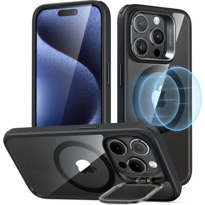 Coque ESR MagSafe transparente/noire pour iPhone 15 Pro avec support - Publicité Coque ESR MagSafe transparente/noire pour iPhone 15 Pro avec support - Publicité