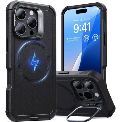 ESR iPhone 16 Pro Svart Militær-Standard Deksel med Stativ ESR iPhone 16 Pro Svart Militær-Standard Deksel med Stativ