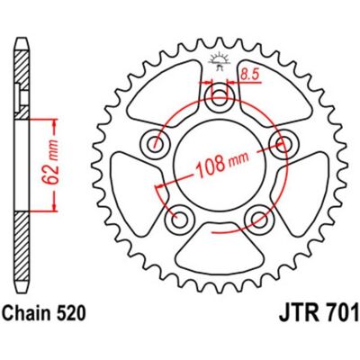 JT JTR701,38 Kettingtandwiel - Achter voor kettingaandrijving JT JTR701,38 Kettingtandwiel - Achter voor kettingaandrijving