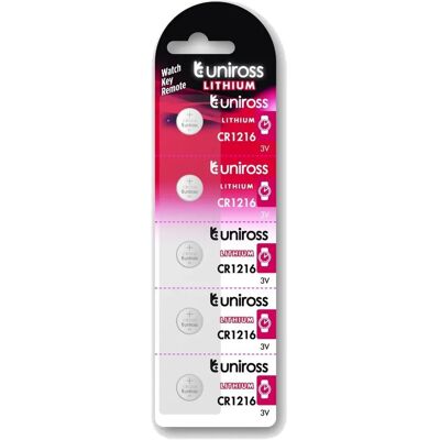 Uniross Lithium CR1216 Batterie - 3V, 27mAh, 5er Pack Uniross Lithium CR1216 Batterie - 3V, 27mAh, 5er Pack