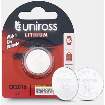 Pile Lithium CR2016 Uniross - Pile ménagère - Publicité Pile Lithium CR2016 Uniross - Pile ménagère - Publicité