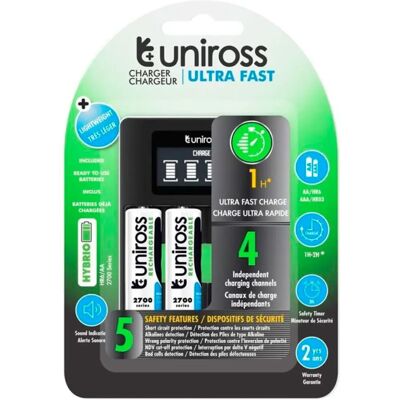 Uniross Ultra Fast Ladegerät - Schnelles Laden, LCD, 4xAA Batterien Uniross Ultra Fast Ladegerät - Schnelles Laden, LCD, 4xAA Batterien