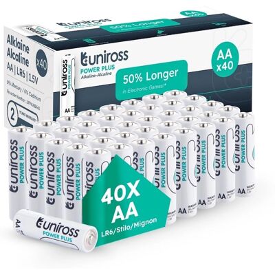 Uniross AA Batterien Power Plus - Langlebig, auslaufsicher, 40er Pack Uniross AA Batterien Power Plus - Langlebig, auslaufsicher, 40er Pack